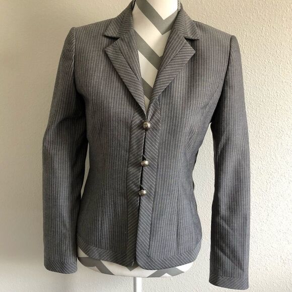 Tahari Grey With White Pinstrip Blazer - Picture 2 of 5